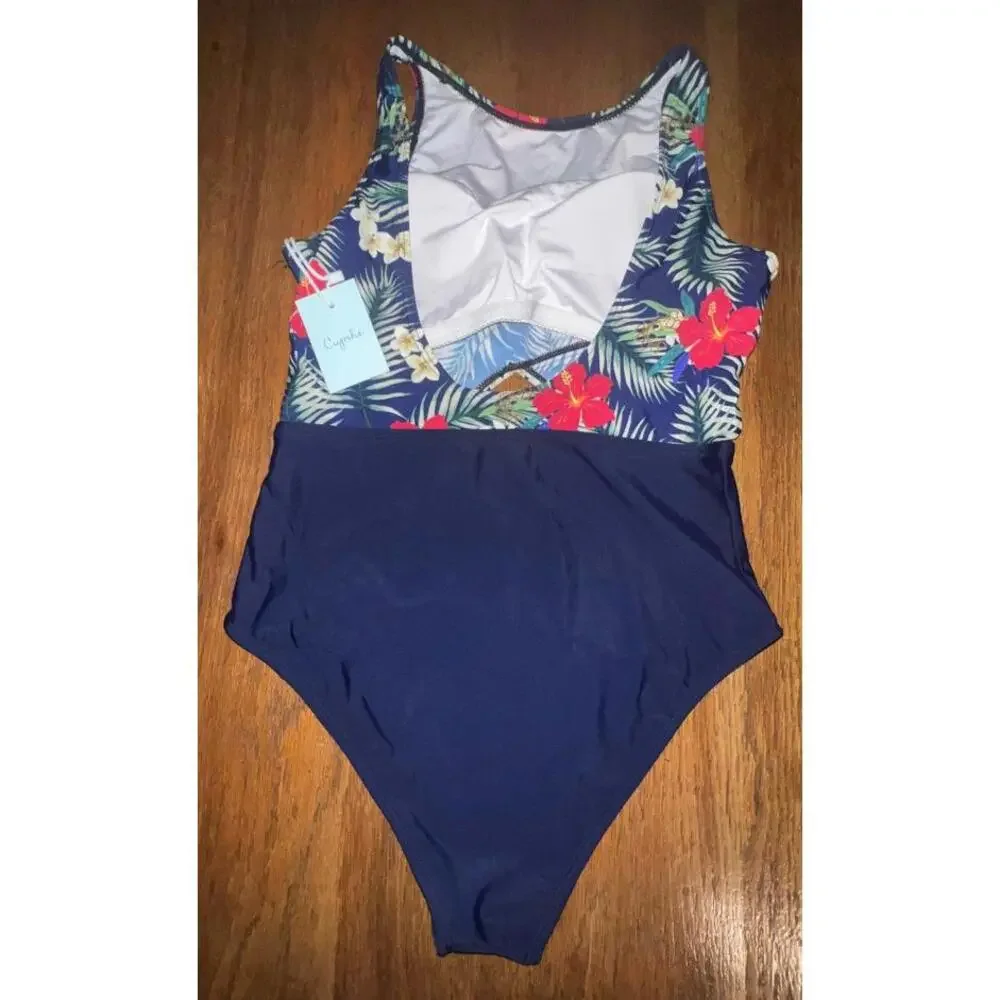 Cupshe Tropical Floral One-Piece Cutout Swimsuit NWT Medium‎